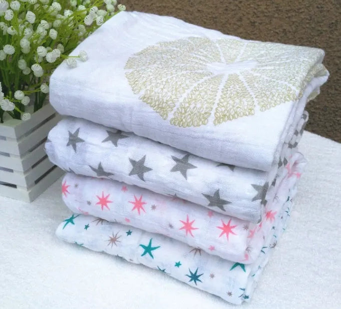 Cotton gauze baby blanket 120x120cm with combed cotton large grid print
