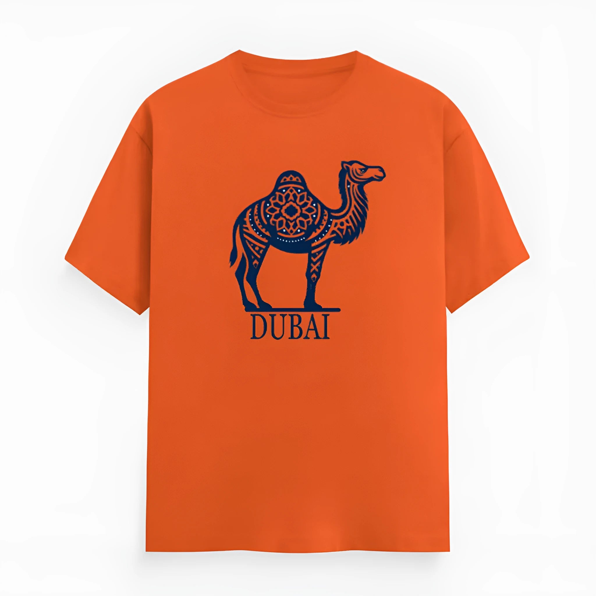 Orange cotton loose-fit t-shirt with round neck and short sleeves for men and women