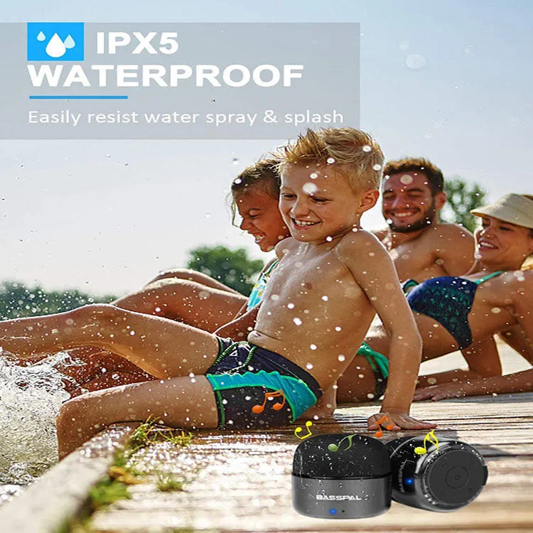 Black waterproof portable mini Bluetooth speaker with control buttons