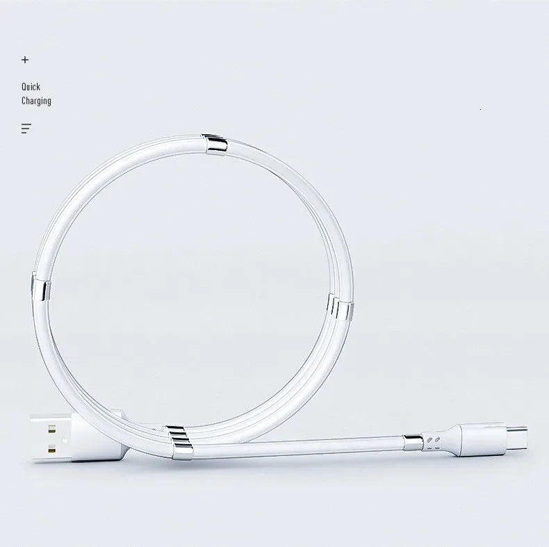 White and black magnetic charging cable with aluminium alloy joints measuring 1 metre for iPhone Android Type-C devices