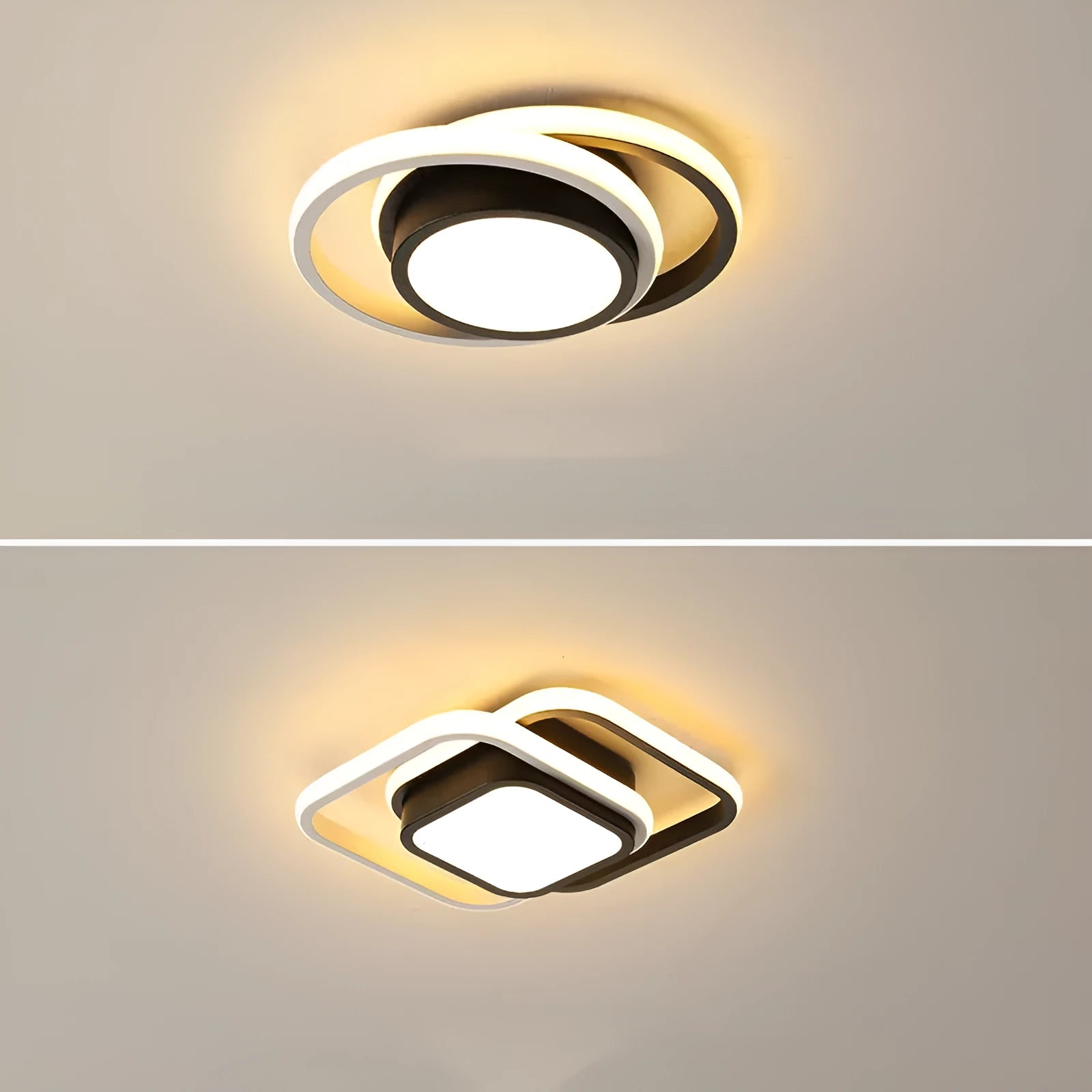 Modern Nordic style aluminium ceiling light fixture with LED in round and square shade options.