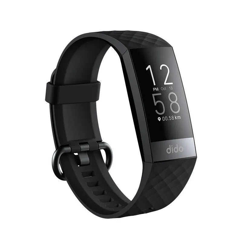 Y6 Black smart bracelet with a 1.1-inch screen showing health metrics on wrist.