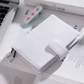A6 loose-leaf diary with lychee pattern head layer cowhide cover in off white, pink, and white
