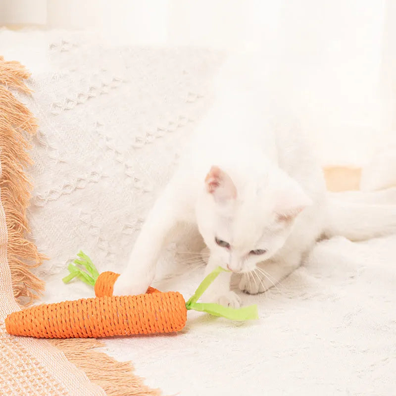 Cat toys multipack with carrot-shaped paper crinkle toys, ringing stones, interactive sticks, and dental grinding sticks