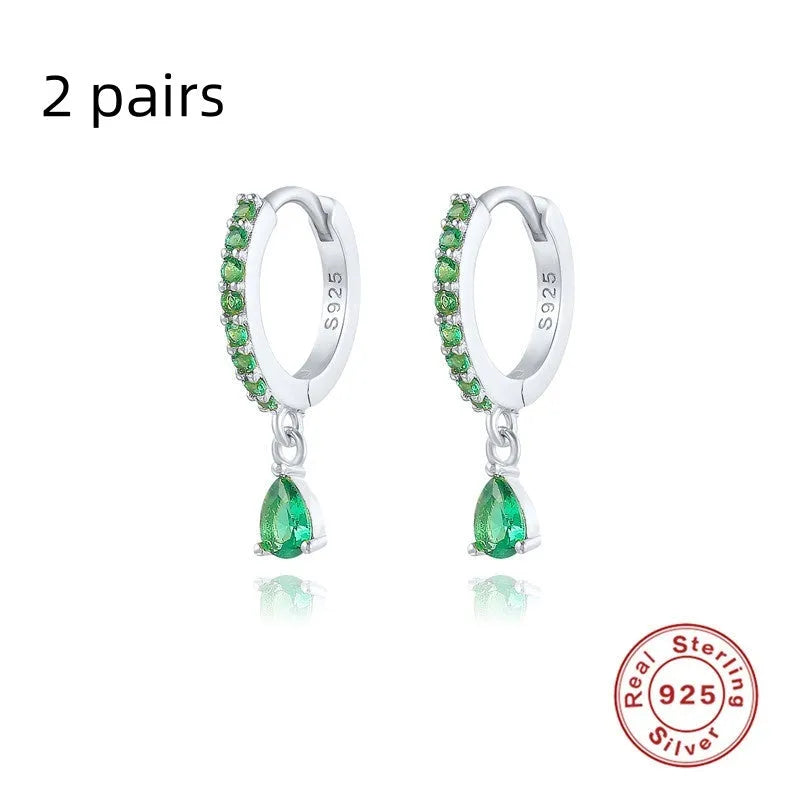 S925 sterling silver geometric water drop earrings with electroplated finish and stone accents