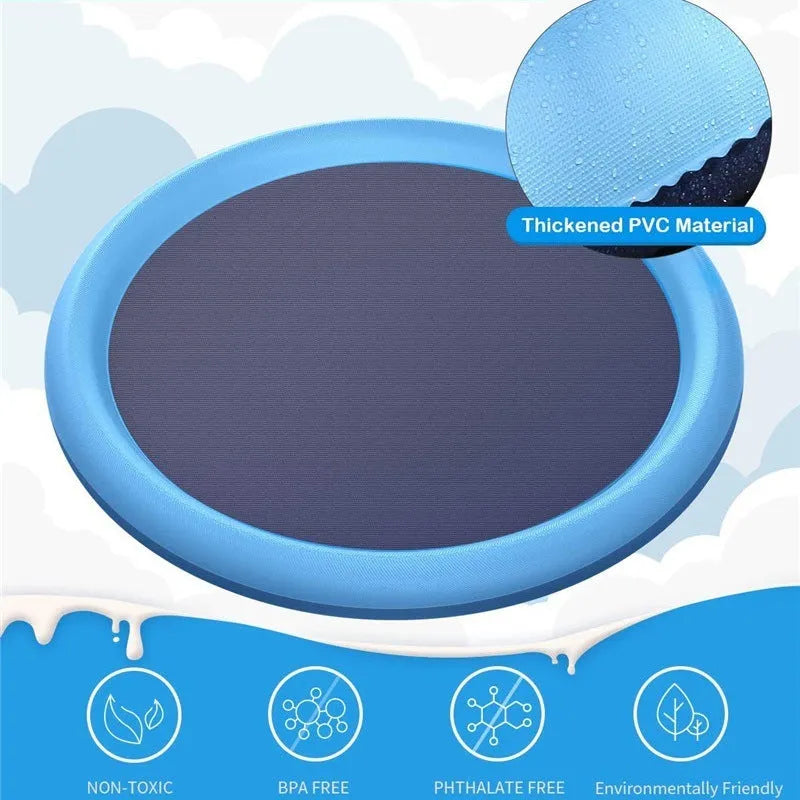 Blue non-slip PVC splash pad 150cm inflated for kids and pet dog outdoor summer water play
