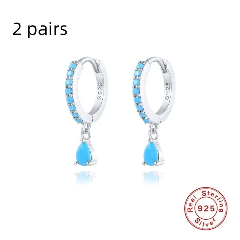 S925 sterling silver geometric water drop earrings with electroplated finish and stone accents