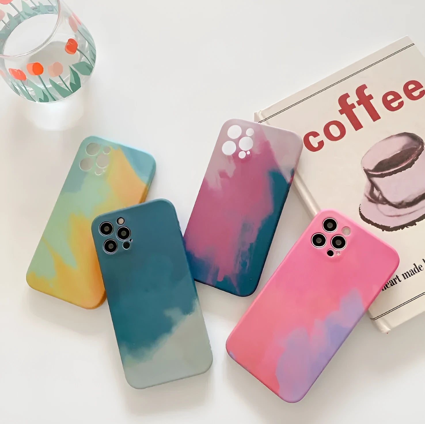 Soft silicone iPhone case with blue and purple gradient geometric abstract design