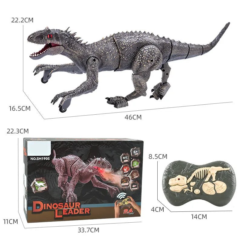 Remote controlled dinosaur model toy in grey with 3D eyeballs and roaring sound effect