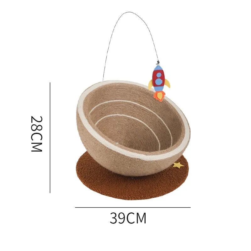 Large integrated cat scratching post and flannel-lined basin bed in starlight sisal nest colour