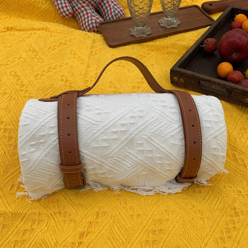 New Chessboard Plaid Knitted Thickened Camping Rugs Picnic Mat Fashion Tassel Acrylic Picnic Blanket in Khaki White Gray White Yellow White White Plaid White Powder Green White Gray Plaid Yellow Plaid Green Black Red Sizes 90x90 130x180 180x180 230x250 cm