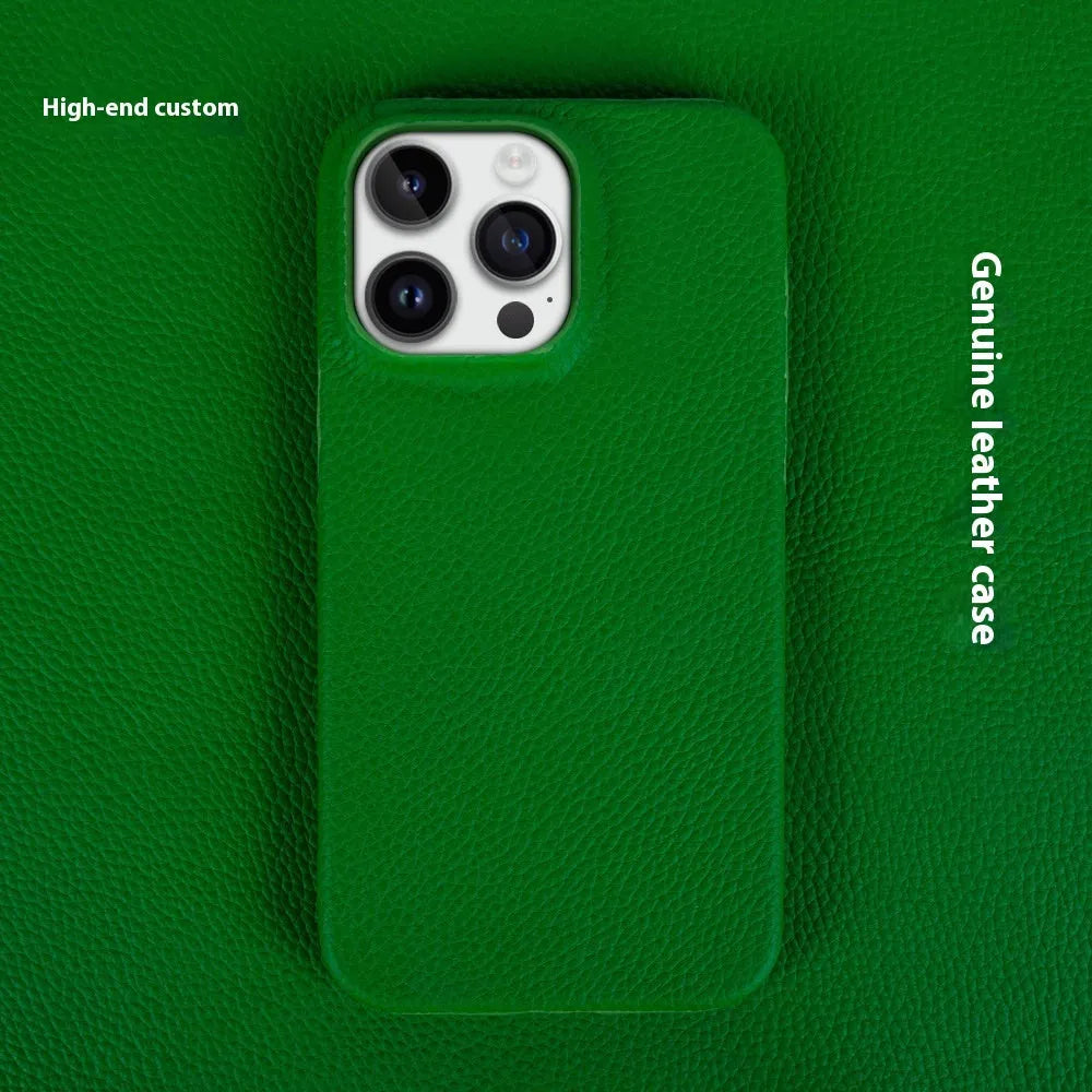 Genuine leather drop-resistant half-pack phone case for iPhone in black