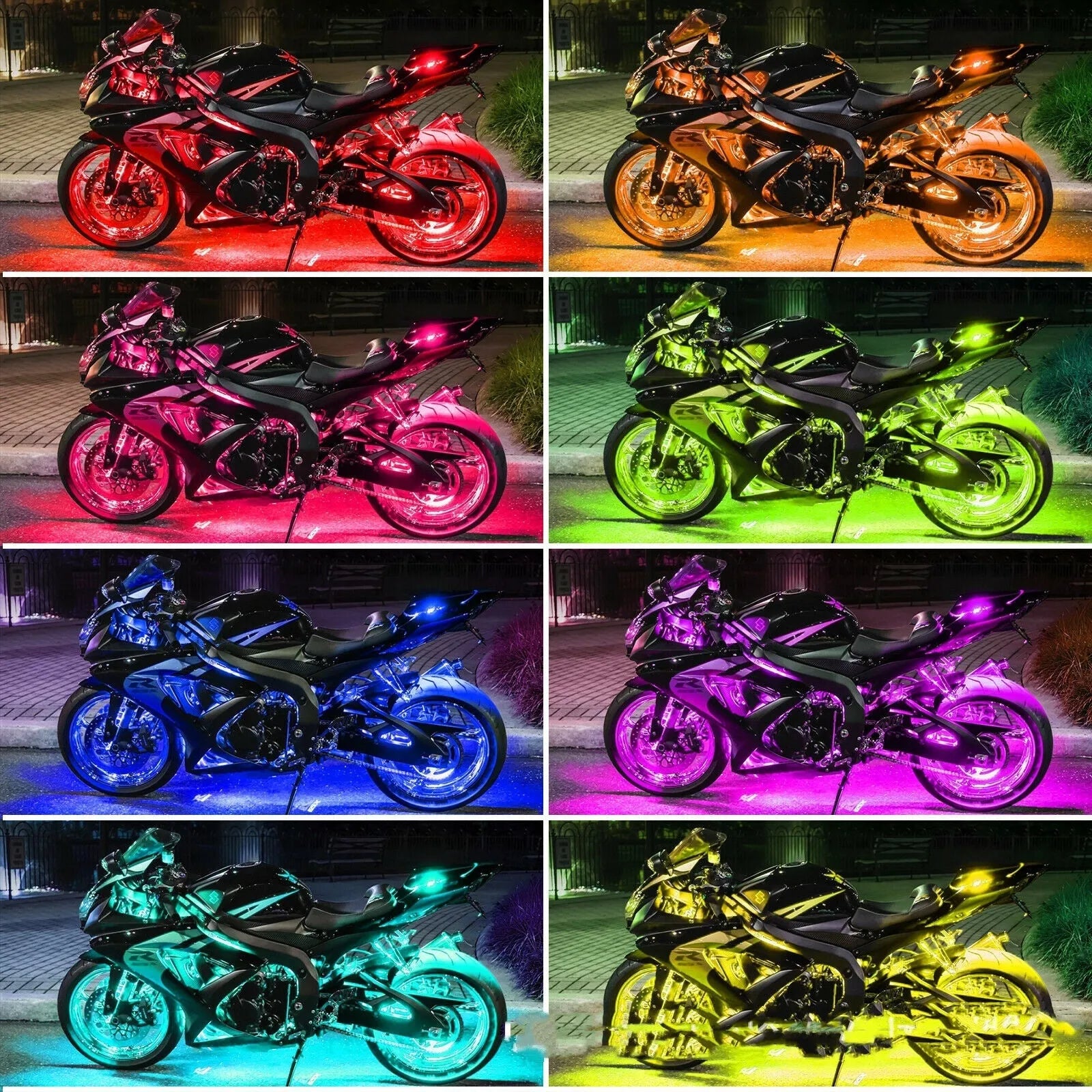 Black silicone RGB LED light bar kit with wireless remote for car and motorcycle atmosphere lighting