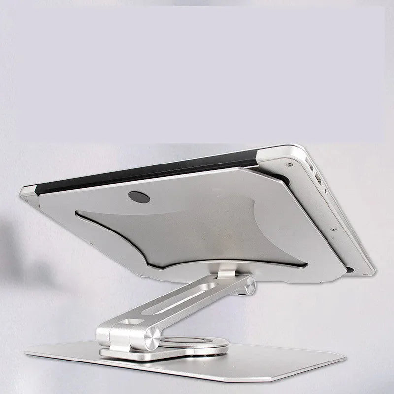 Silver aluminium alloy 360 degree rotating desktop laptop stand folded for storage