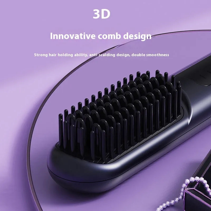 Portable charging negative ion straight hair comb in blue, grey, or white colour.