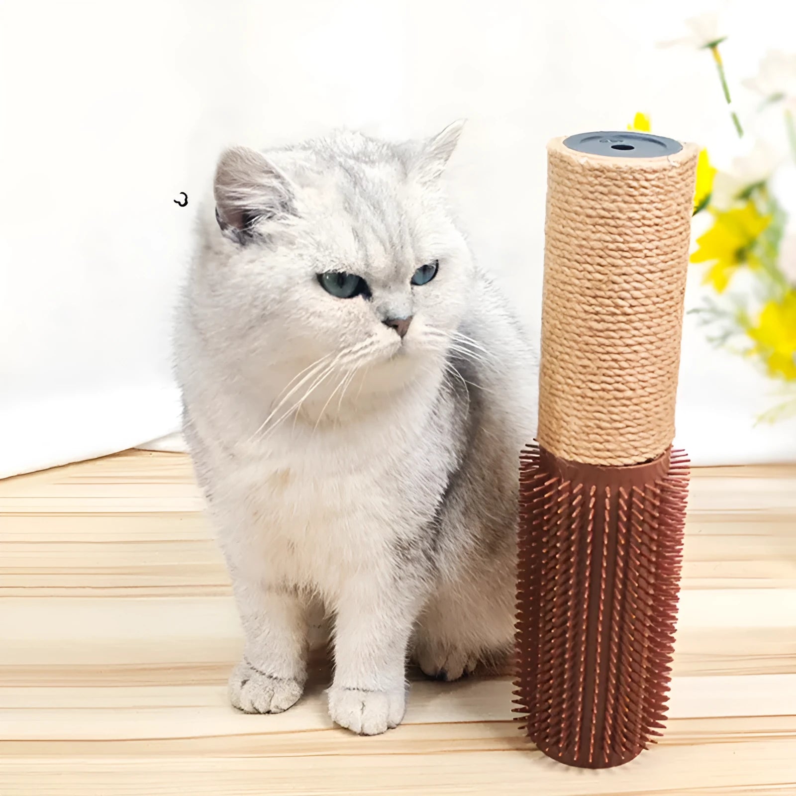 Sisal scratching post for cats measuring 30cm high in brown or grey colour options