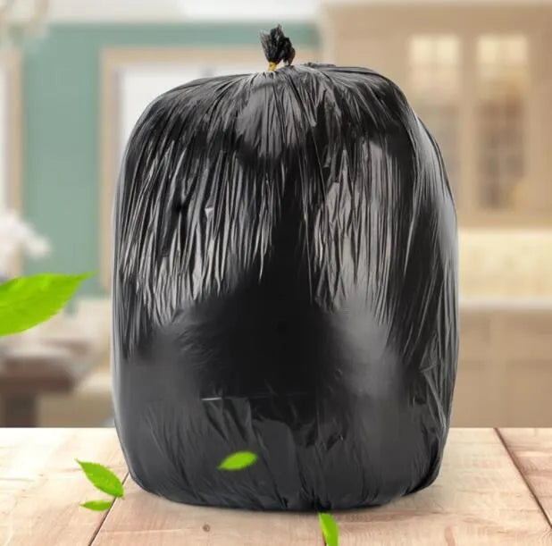 Roll of 200 thickened polyethylene bin bags measuring 50x60cm in black flat-mouth design