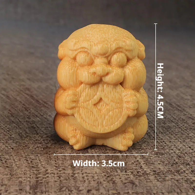 Solid bamboo carving ornament of a Take Money coin, 4.5cm tall.