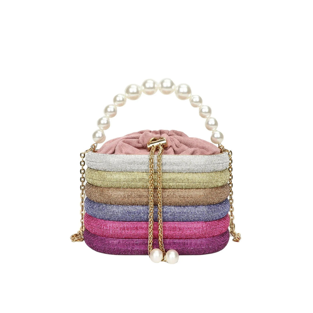 Women's European retro style crossbody bag with pearl beading decoration and one-shoulder strap