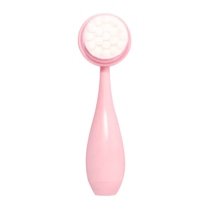 Facial brush and coral fleece hair band set in purple, grey, white, and pink colours.