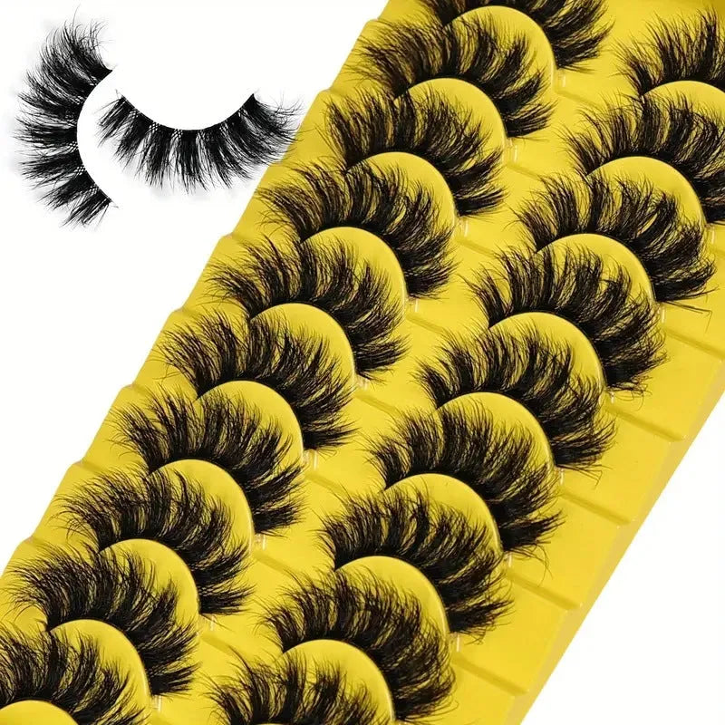 3D multi-layer false eyelashes in black and transparent stem styles on a white background