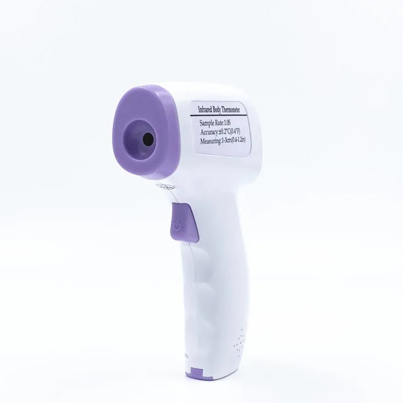 White handheld digital thermometer for non-contact temperature measurement.
