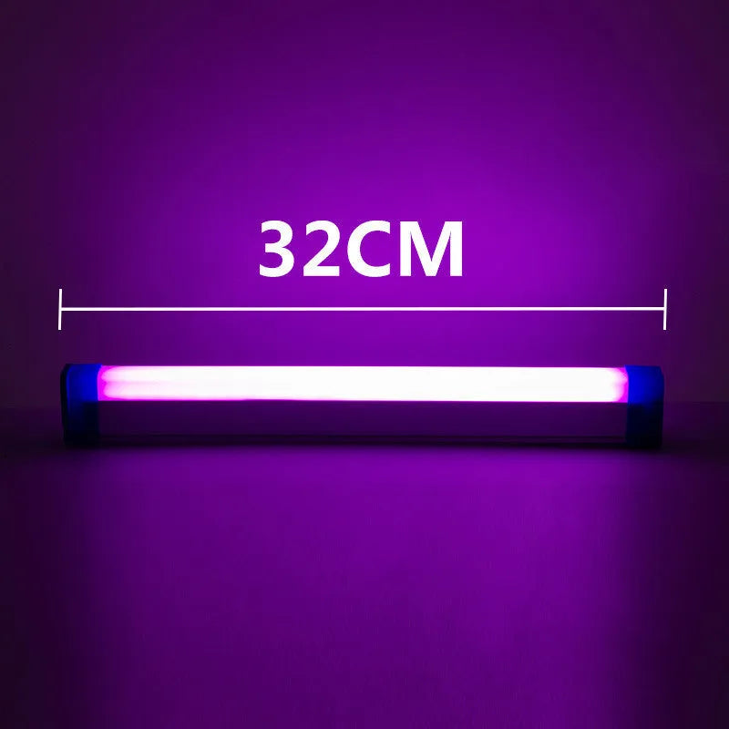 Rechargeable LED tube night light in blue and purple colours with USB charging cable