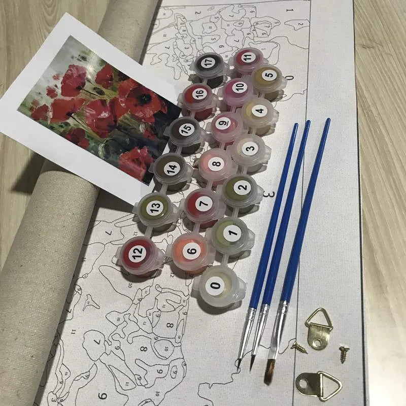 40x50cm DIY manual decompression digital painting kit with canvas, three brushes, and hooks