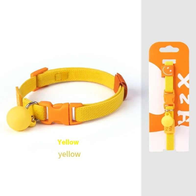 A high elasticity polyester dog collar for small dogs shown in various solid colours on a white background.
