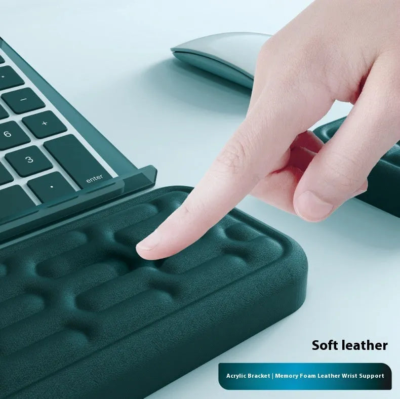 Double-sided memory foam keyboard and mouse pad with wrist support in various colours.