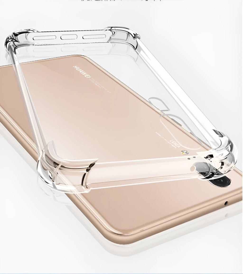 Transparent TPU phone case for Huawei smartphones showing airbag drop-resistant design