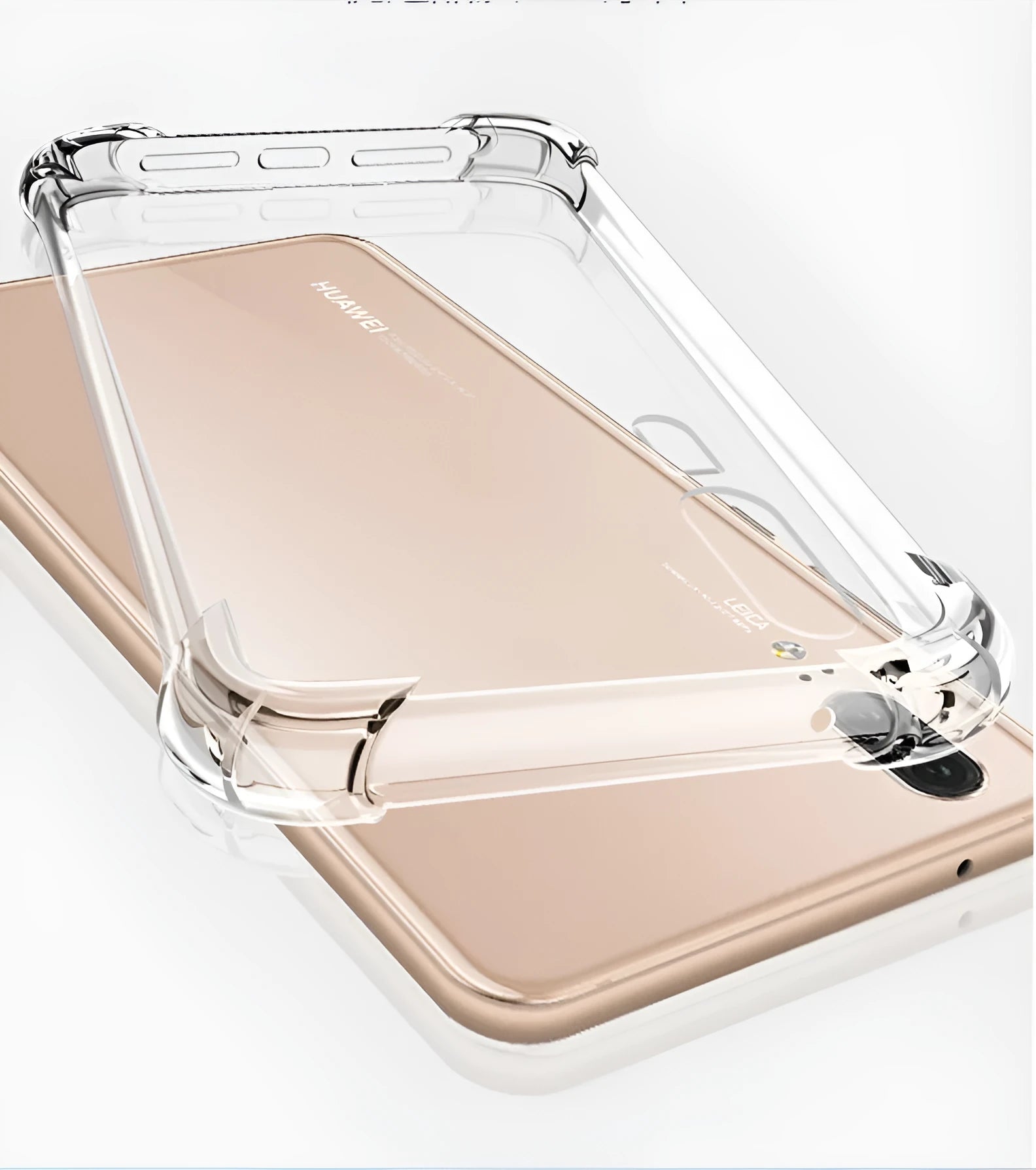 Transparent TPU phone case for Huawei smartphones showing airbag drop-resistant design