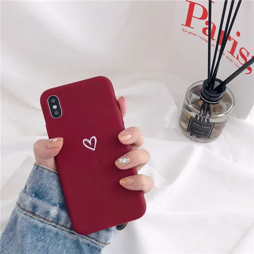 Simple hand-painted love design matte TPU iPhone case in cold wind colour with lanyard holes