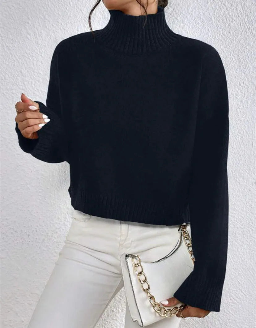 Loose versatile basic pullover for women in grey, round neck, long sleeves, medium thickness