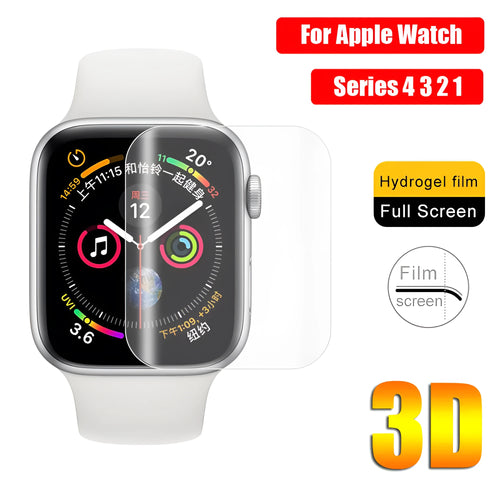 Apple Watch full coverage hydrogel screen protector showing transparent film with self-adhesive backing