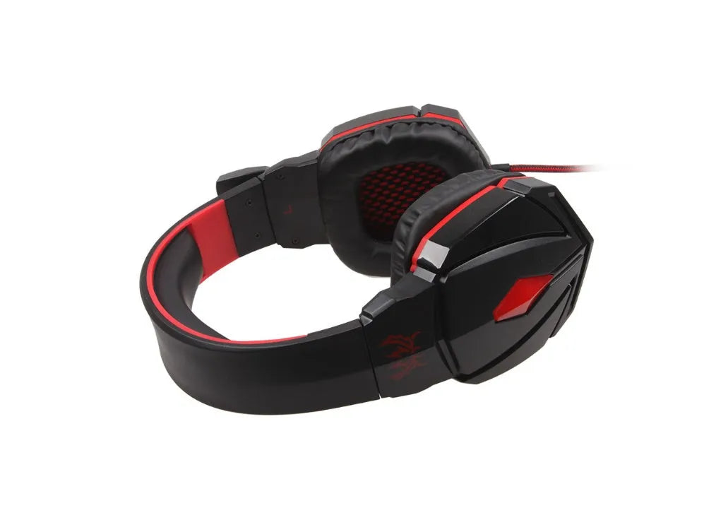 Wired esports gaming headset with memory foam ear pads and microphone in black and blue