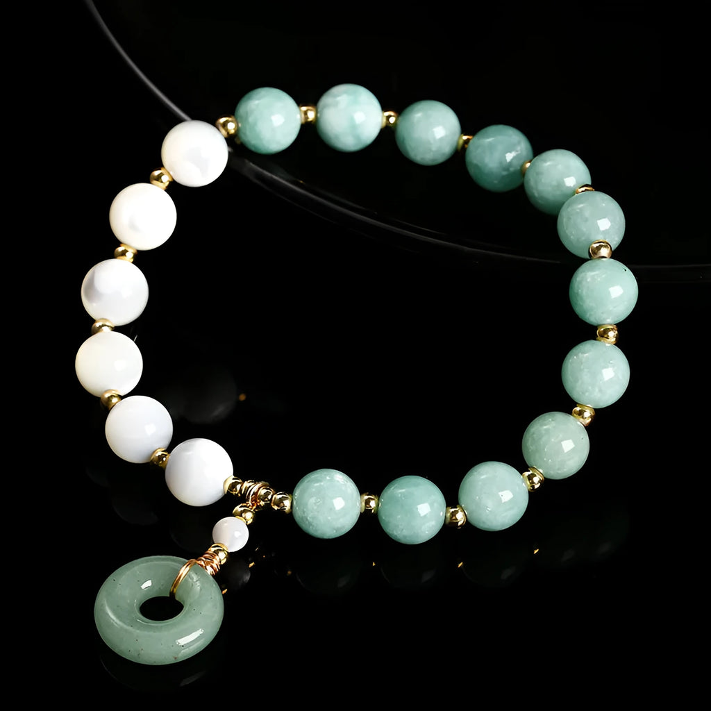 Women's blue Burma jade bracelet with geometric design and horseshoe screw safety buckle