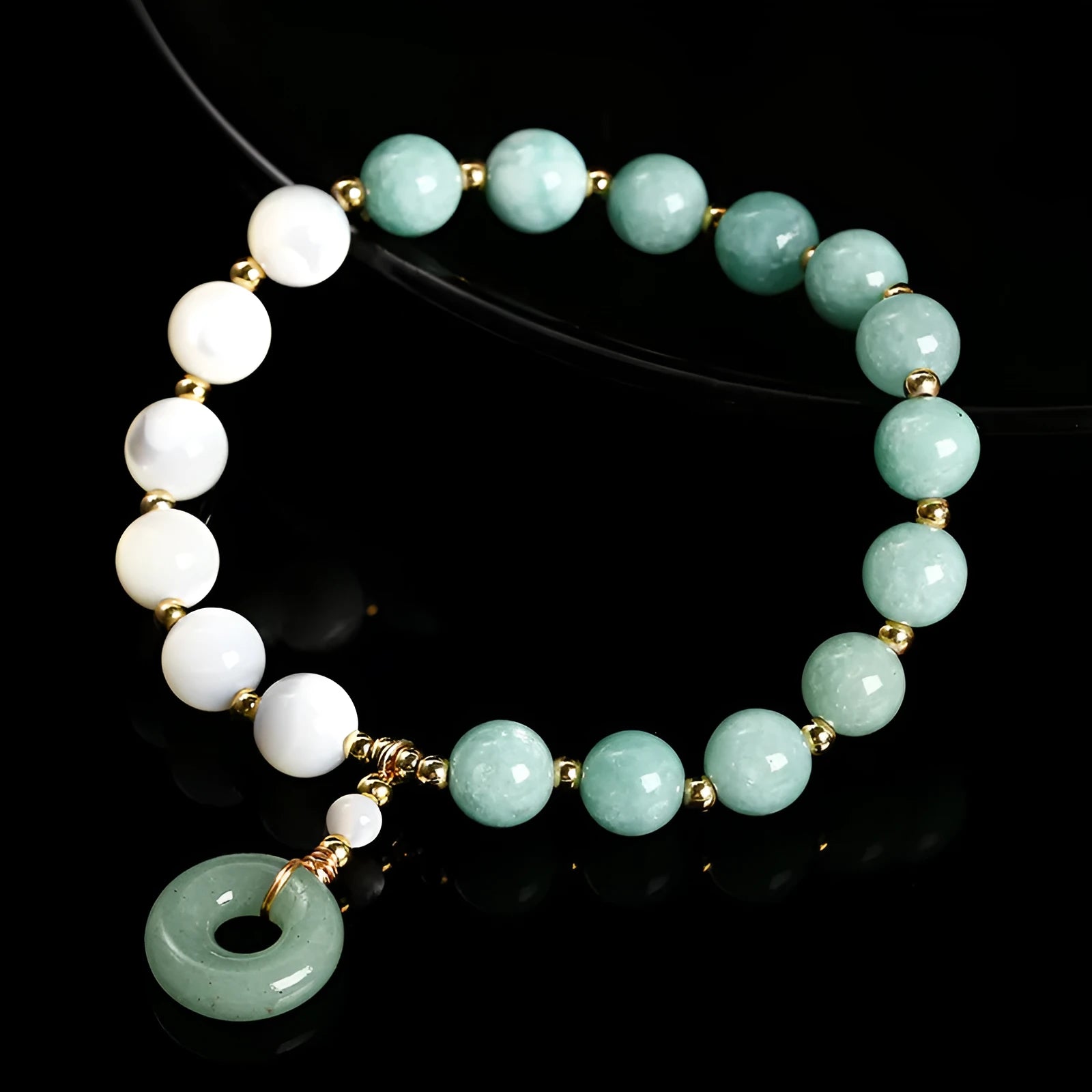 Women's blue Burma jade bracelet with geometric design and horseshoe screw safety buckle