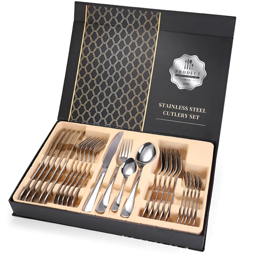 24 piece 18/10 stainless steel cutlery set with knife fork and spoon in black finish