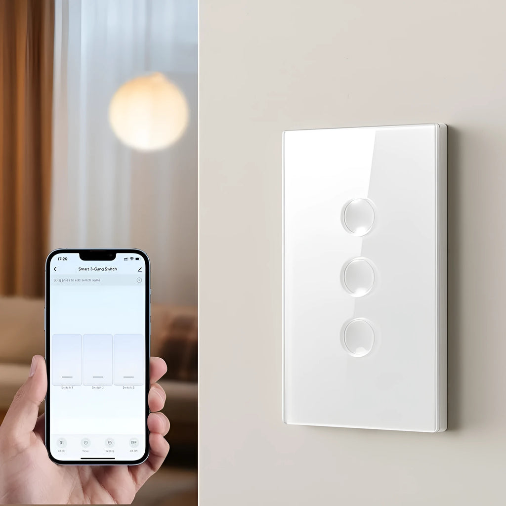 Black Zigbee 3.0 WiFi smart light switch with 2.5D tempered glass panel and touch control, US standard single gang