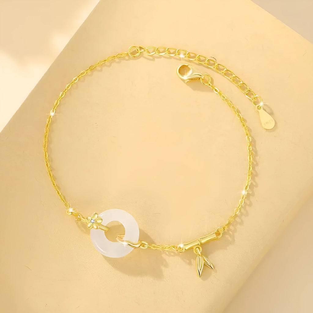 Silver gold bracelet with peace buckle clasp and white chalcedony starry sky design elements