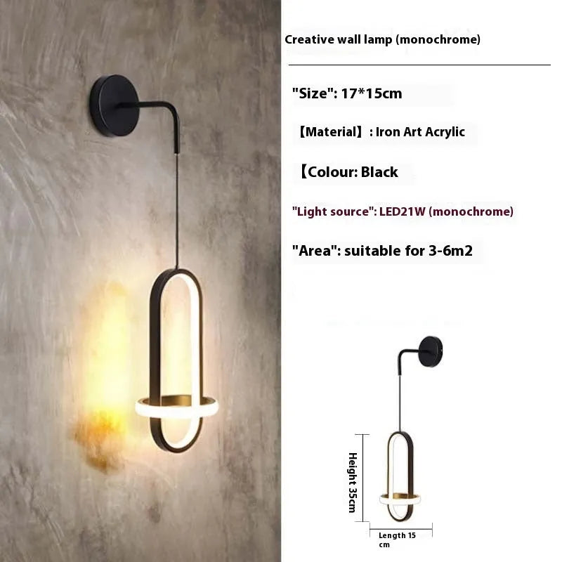 Nordic wall-mounted bedside lamp with iron shade in gold or black colour