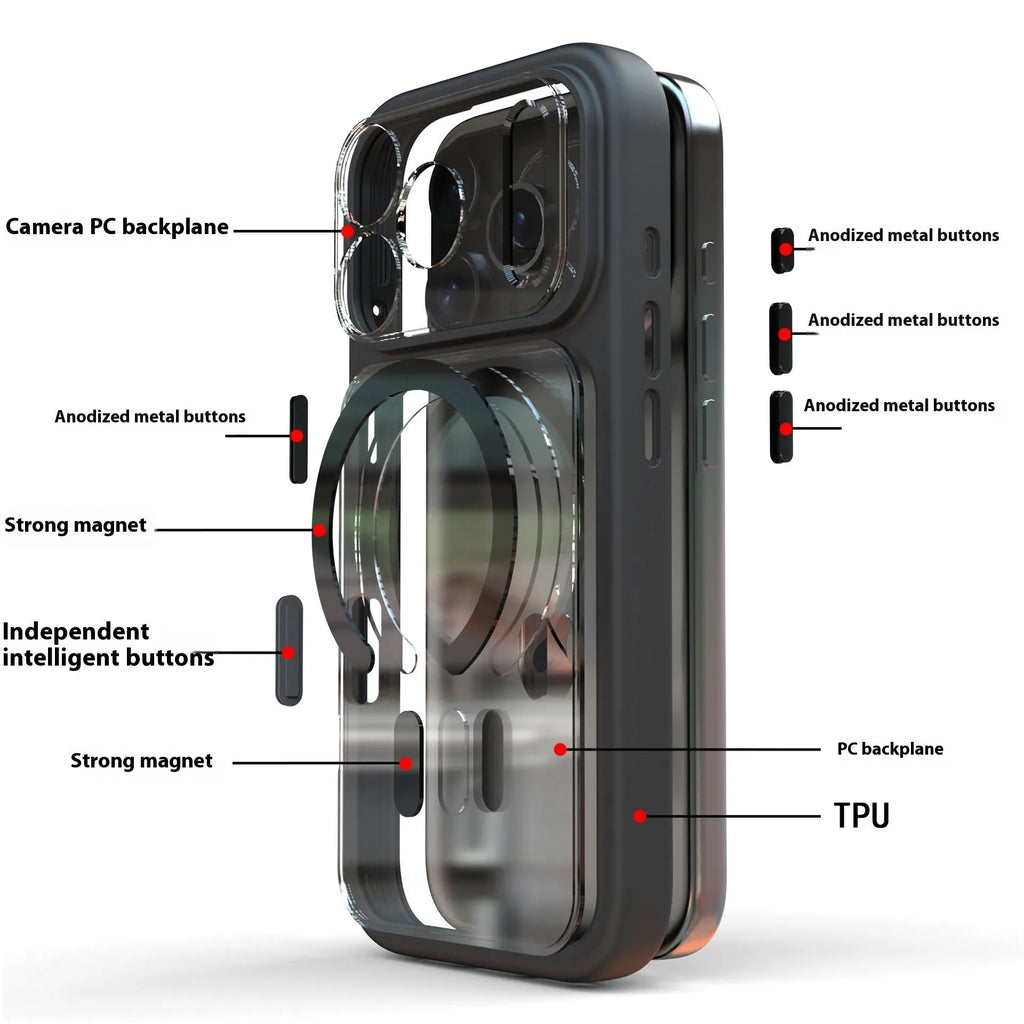 Magnetic iPhone 17 Pro Max case in black colour showing two-in-one design