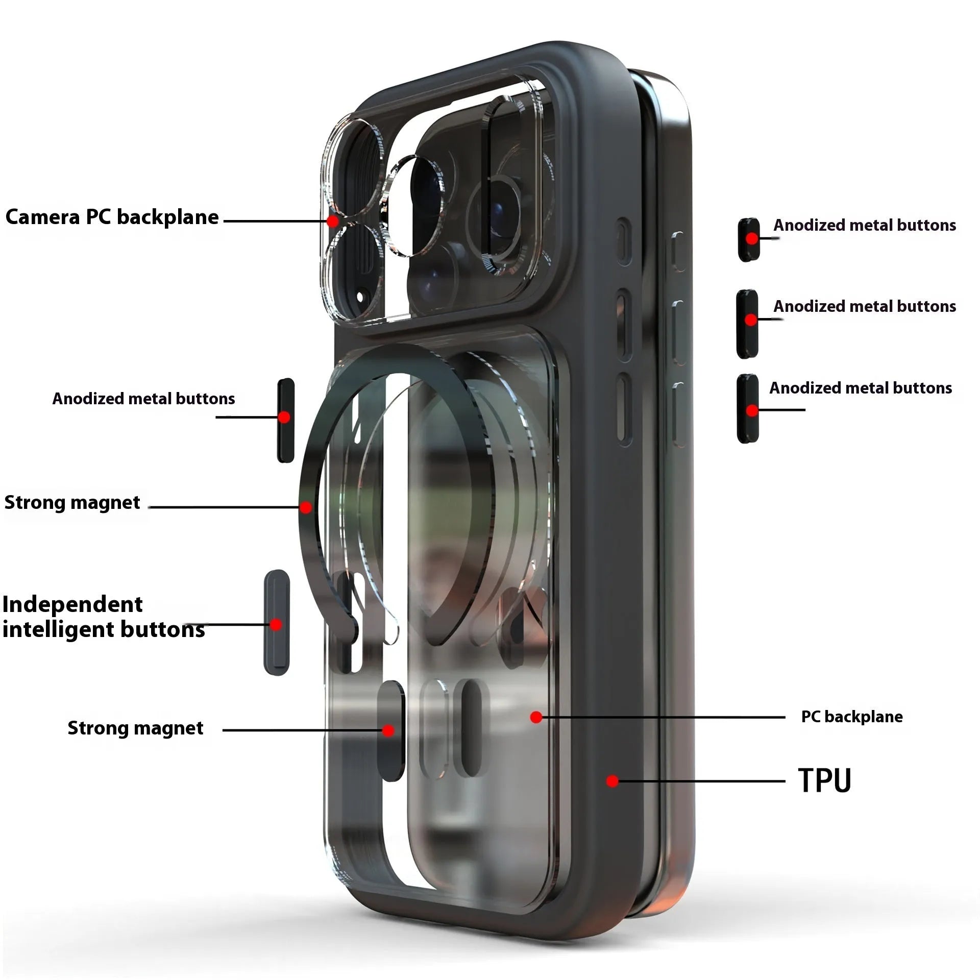 Magnetic iPhone 17 Pro Max case in black colour showing two-in-one design