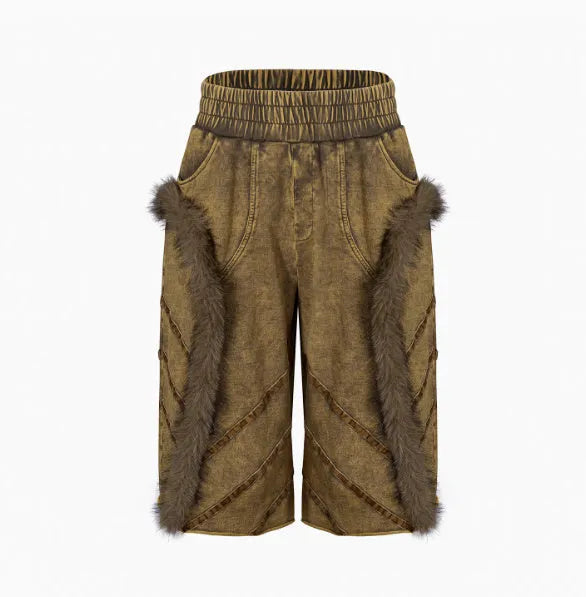 Korean style hooded sleeveless tank top and matching trousers set in washed fabric