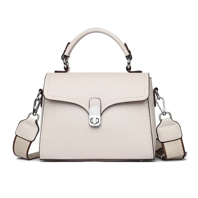 Korean commuter women's cross-body bag in genuine leather, oval shape, sandwich pocket, 21x18x9cm