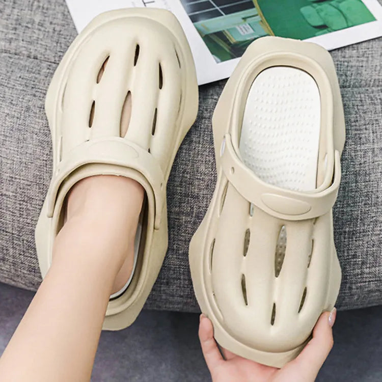 Beige EVA ankle-wrap clogs for garden and beach non-slip summer wear