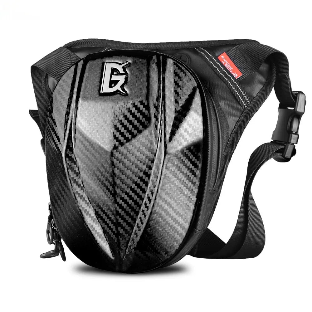 Devil Race Motorcycle Leg Bag in black, 4L capacity, polyester Oxford cloth with PC shell, 28x25x10cm