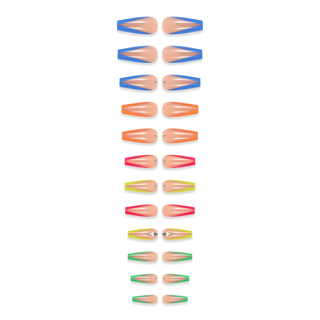 BKS3037 diamond colour French artificial nail tips with cartoon love Cross Heart pattern decoration