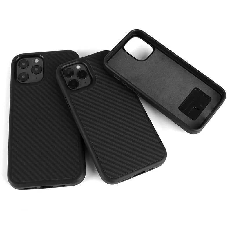 Black wooden phone case for Apple iPhone with TPU and Kevlar construction, slim back cover design